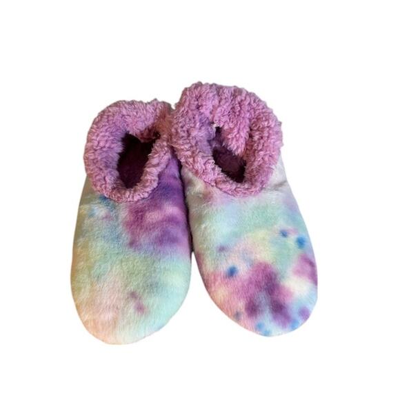 Snoozies Purple Multi-Color Tie Dye Furry Slip On Slippers Women Sz 6 - Picture 2 of 6